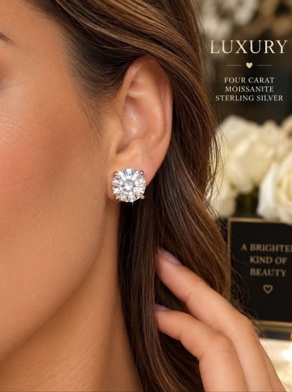 4 Carat Moissanite Sterling Silver Screw Back Stud Earrings $600 Value
